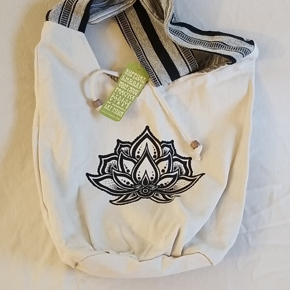 Lotus Flower Canvas BoHo Bucket Bag